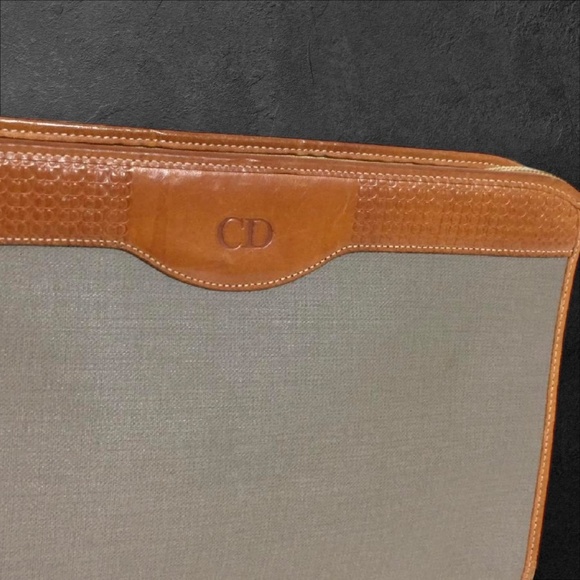 DIOR Canvas & Leather Vintage Pouch Clutch Bag Tan Brown - Picture 9 of 11